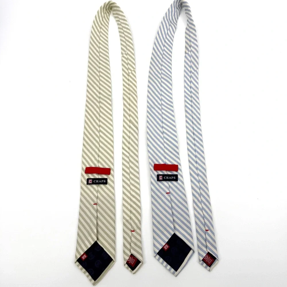 Chaps Mens Neckties Silk Linen Striped Blue Green Coastal Preppy Career Reppe